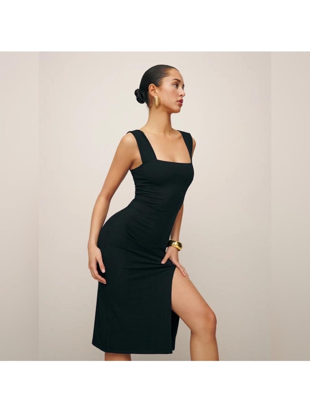 Reformation Cassi Sleeveless Ribbed Black Tank MIDI Dress
